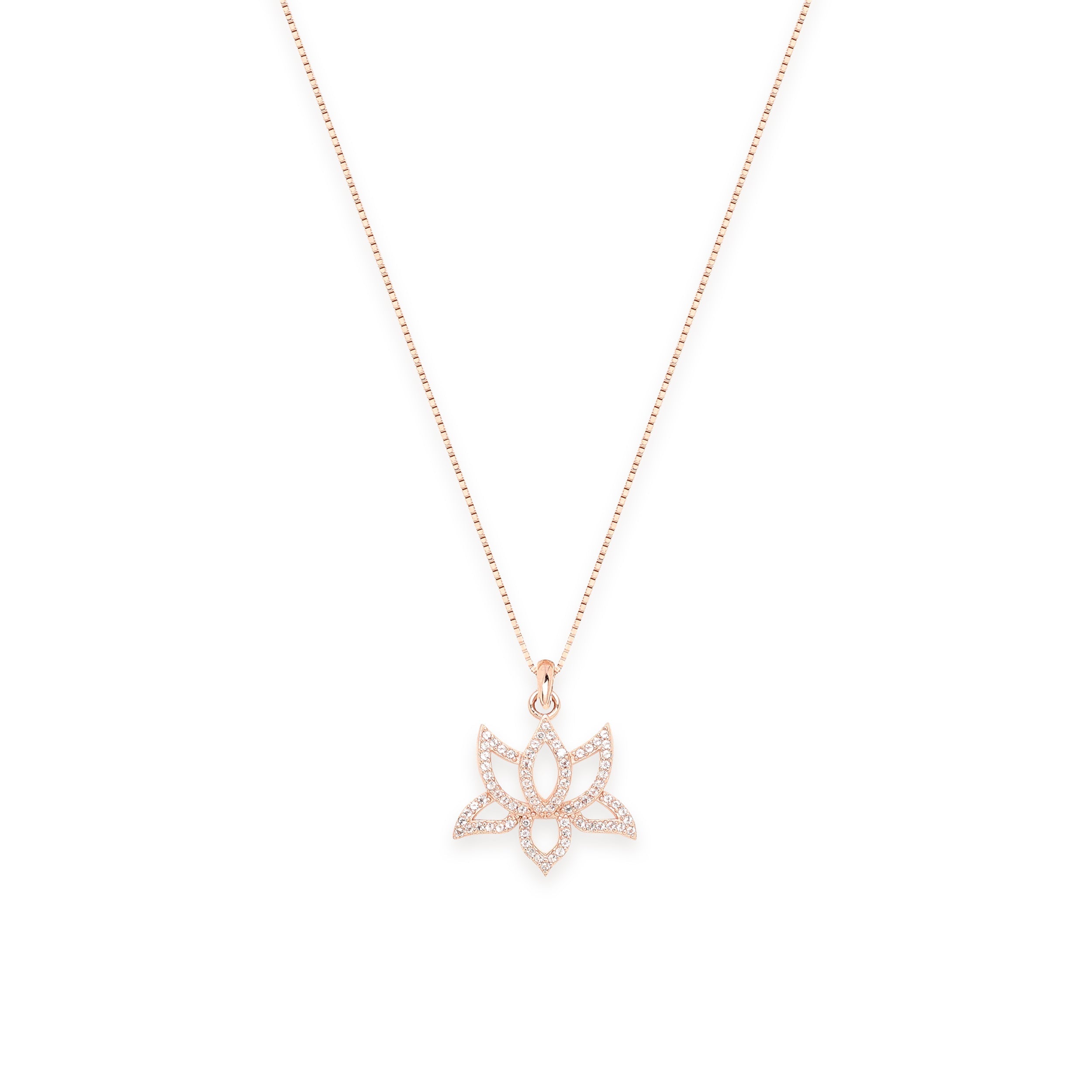 Illuminate Lotus Necklace – White Topaz Pavé – White Rhodium Plated Spiritual Jewelry