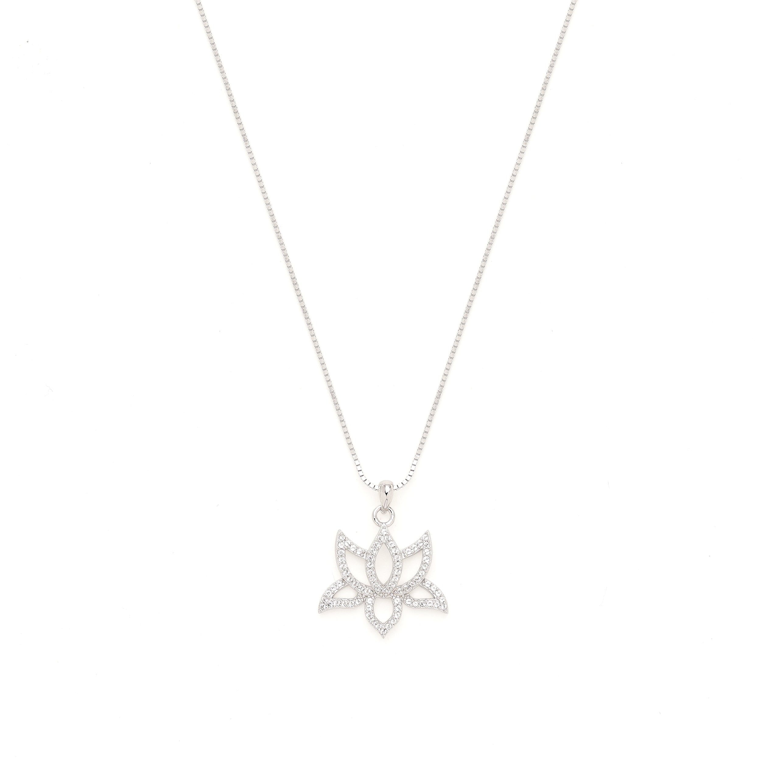 Illuminate Lotus Necklace – White Topaz Pavé in 18K Gold