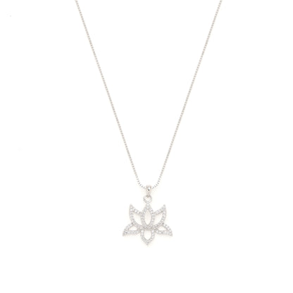 Illuminate Lotus Necklace, White Topaz Pave, 18k Gold