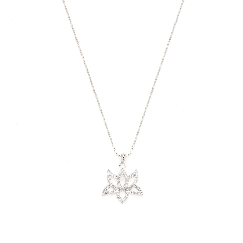 Illuminate Lotus Necklace – White Topaz Pavé – Rose Gold Spiritual Jewelry