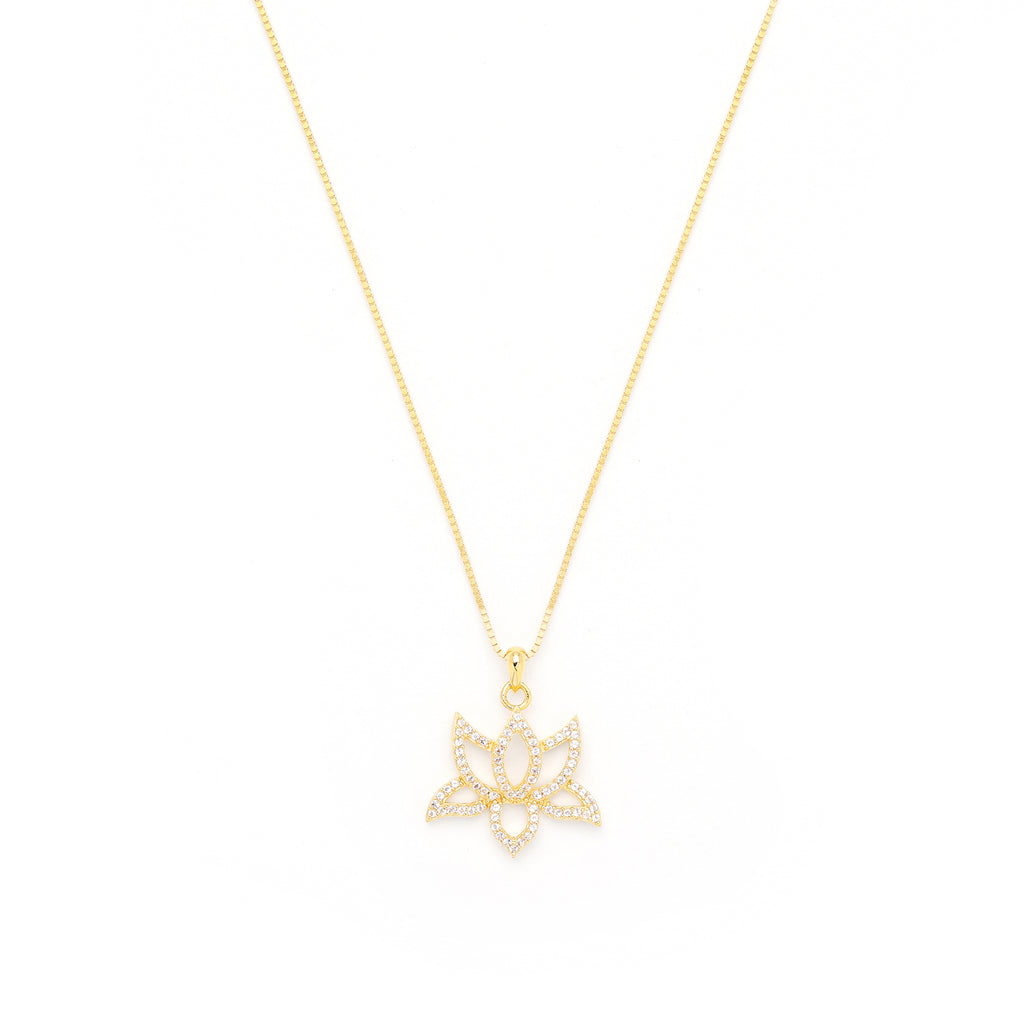 Illuminate Lotus Necklace – White Topaz Pavé in 18K Gold