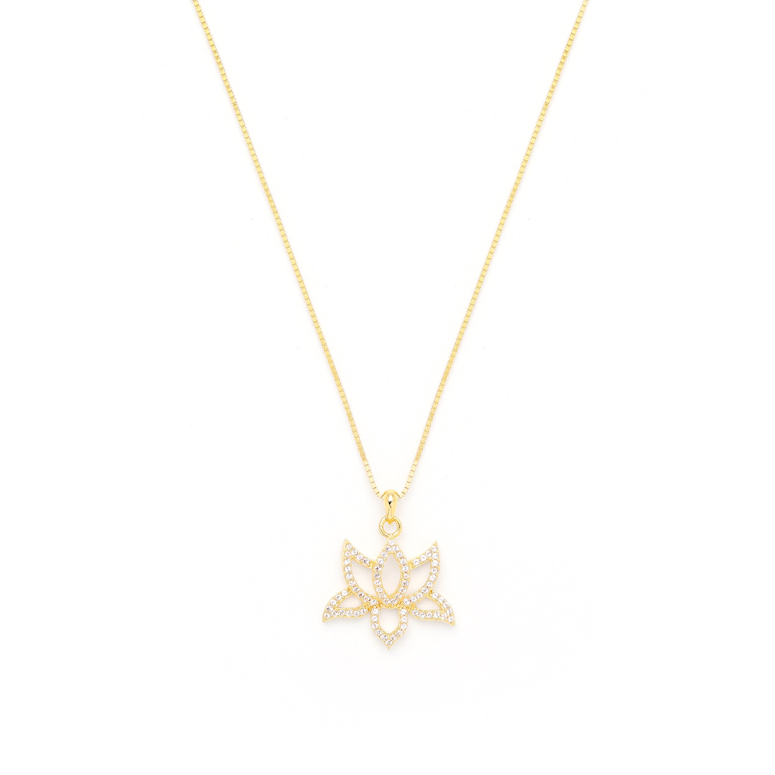 Illuminate Lotus Necklace – White Topaz Pavé in 18K Gold