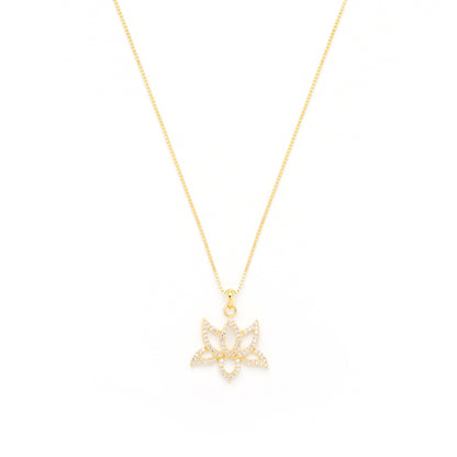 Illuminate Lotus Necklace, White Topaz Pave, 18k Gold