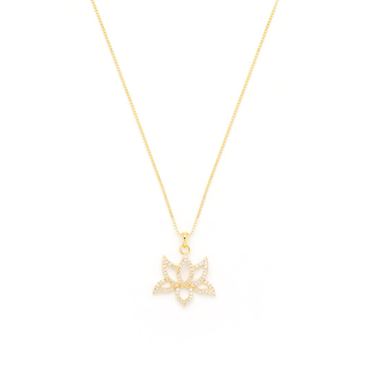 Illuminate Lotus Necklace, White Topaz Pave, 18k Gold