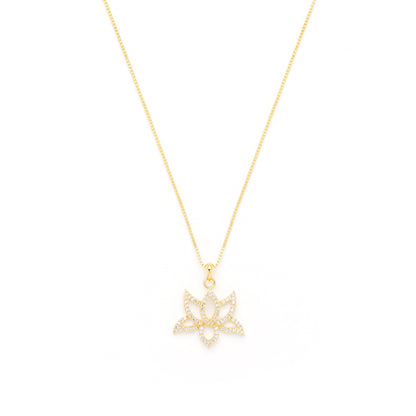 Illuminate Lotus Necklace White Rhodium Plated, White Topaz Pave