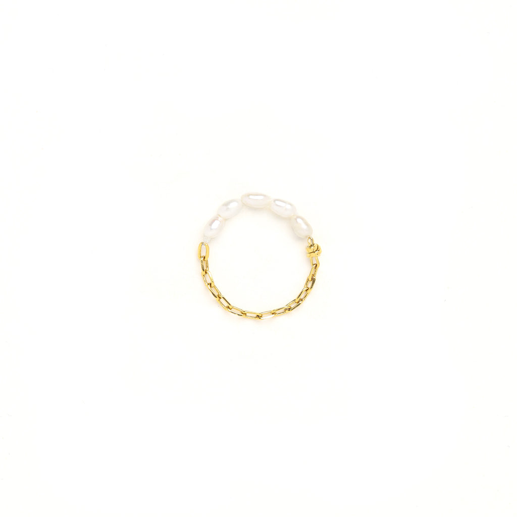 Pure Light Freshwater Baroque Pearl Chain Ring – 18K Gold Plated Sterling Silver