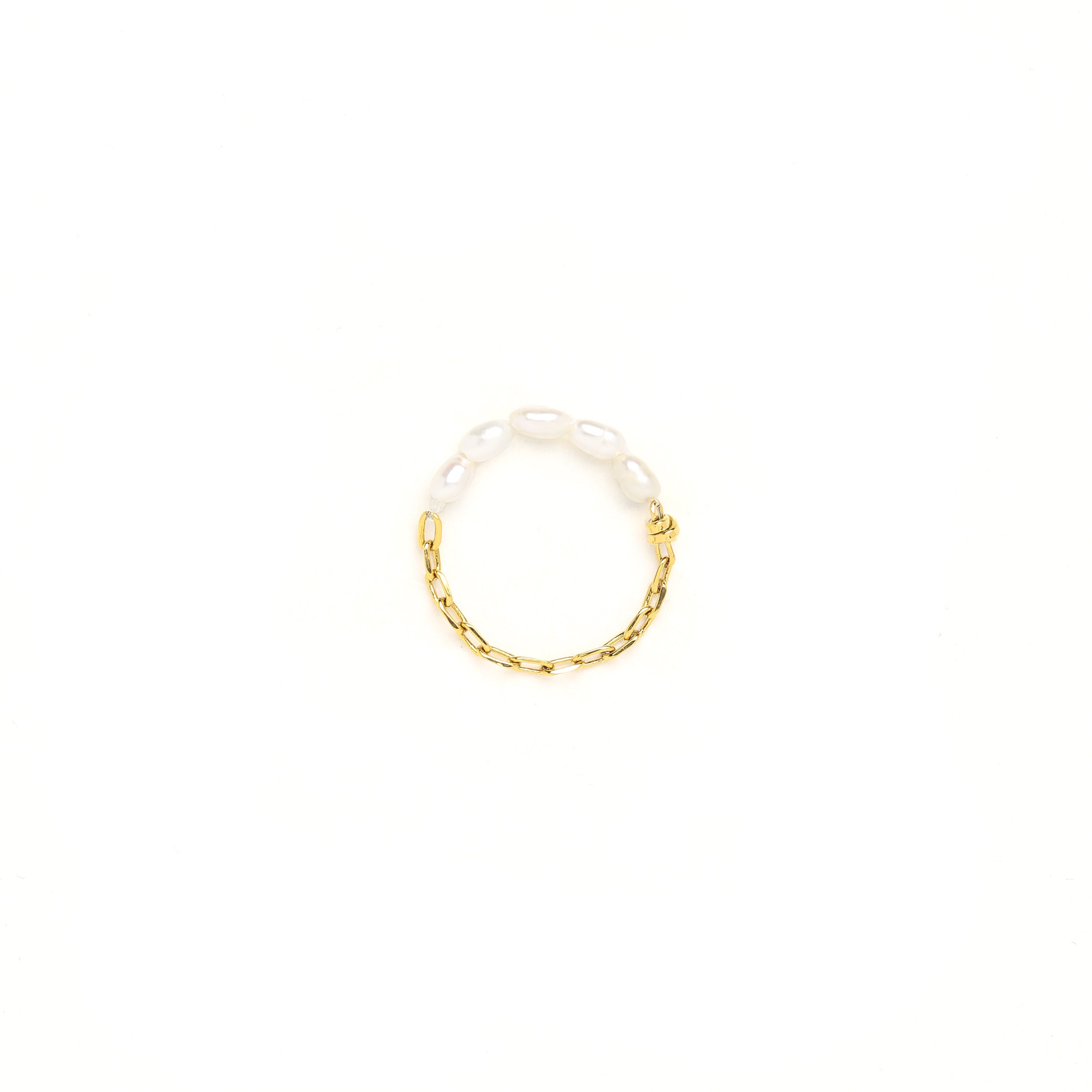 Pure Light Freshwater Baroque Pearl Chain Ring – 18K Gold Plated Sterling Silver