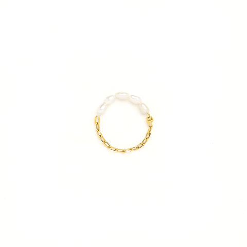 Pure Light Freshwater Baroque Pearl Chain Ring, 24k Gold Plated