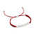 Sanskrit Chant "May All Beings Be Happy & Free" Macrame Red Cord Bracelet, White Rhodium