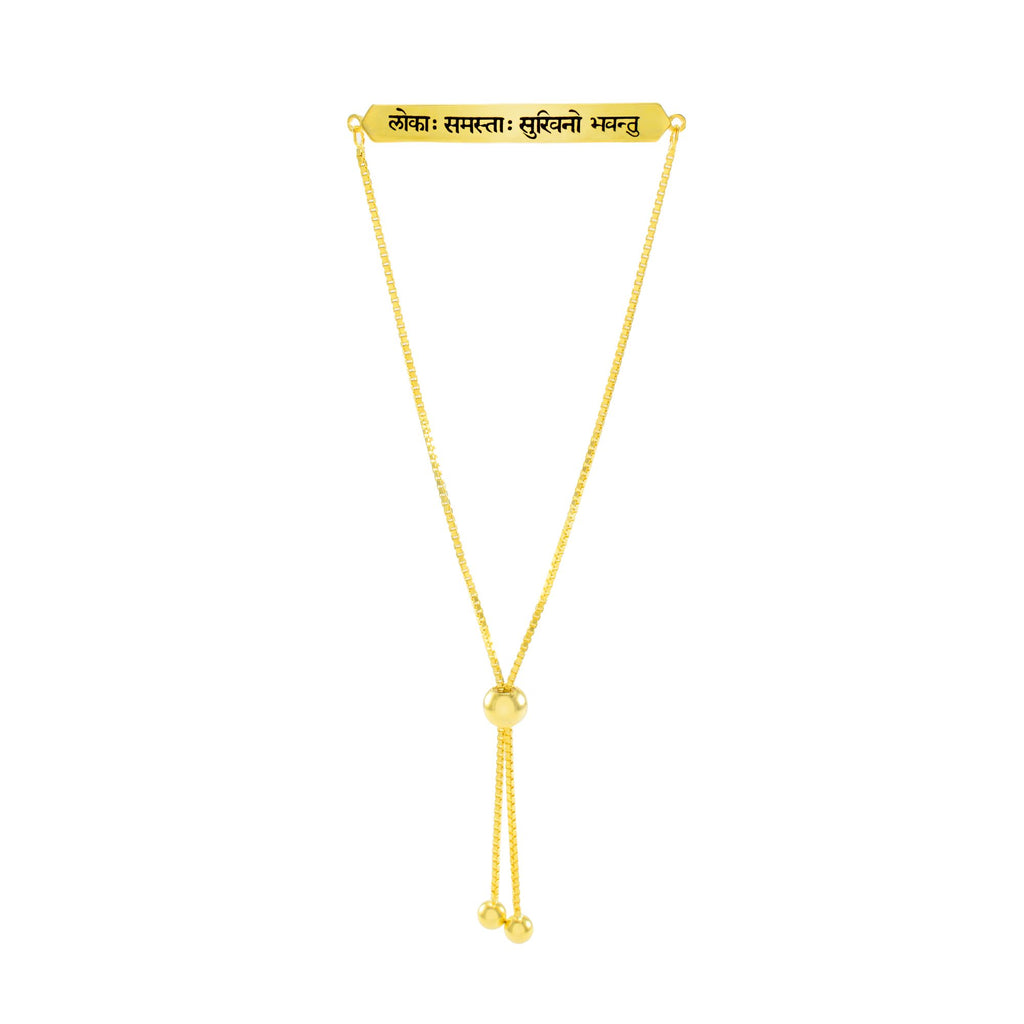 Sanskrit Chant - May All Beings Be Happy and Free - Sterling Silver Box Chain Bracelet - 18K Gold - Seen in Vogue