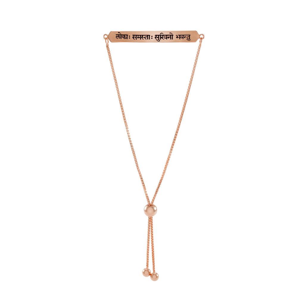 Sanskrit Chant - May All Beings Be Happy and Free - Sterling Silver Box Chain Bracelet - Rose Gold - Seen in Vogue
