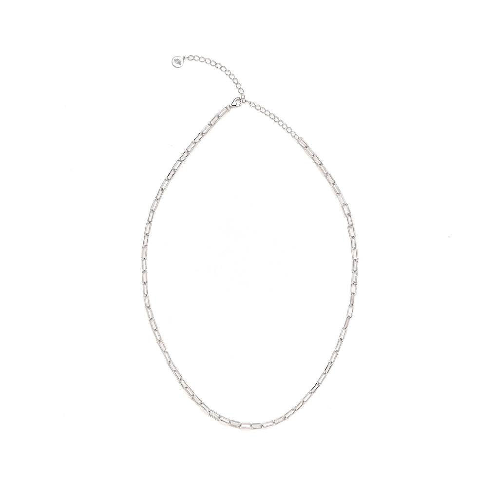 Paperclip Chain Necklace – White Rhodium Over Sterling Silver Minimalist Jewelry