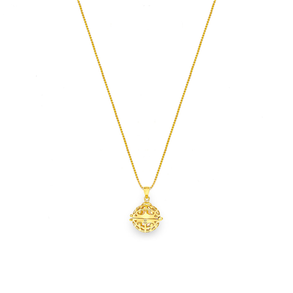 Aromatherapy Diffuser Locket Round Foliate Pendant - White Rhodium