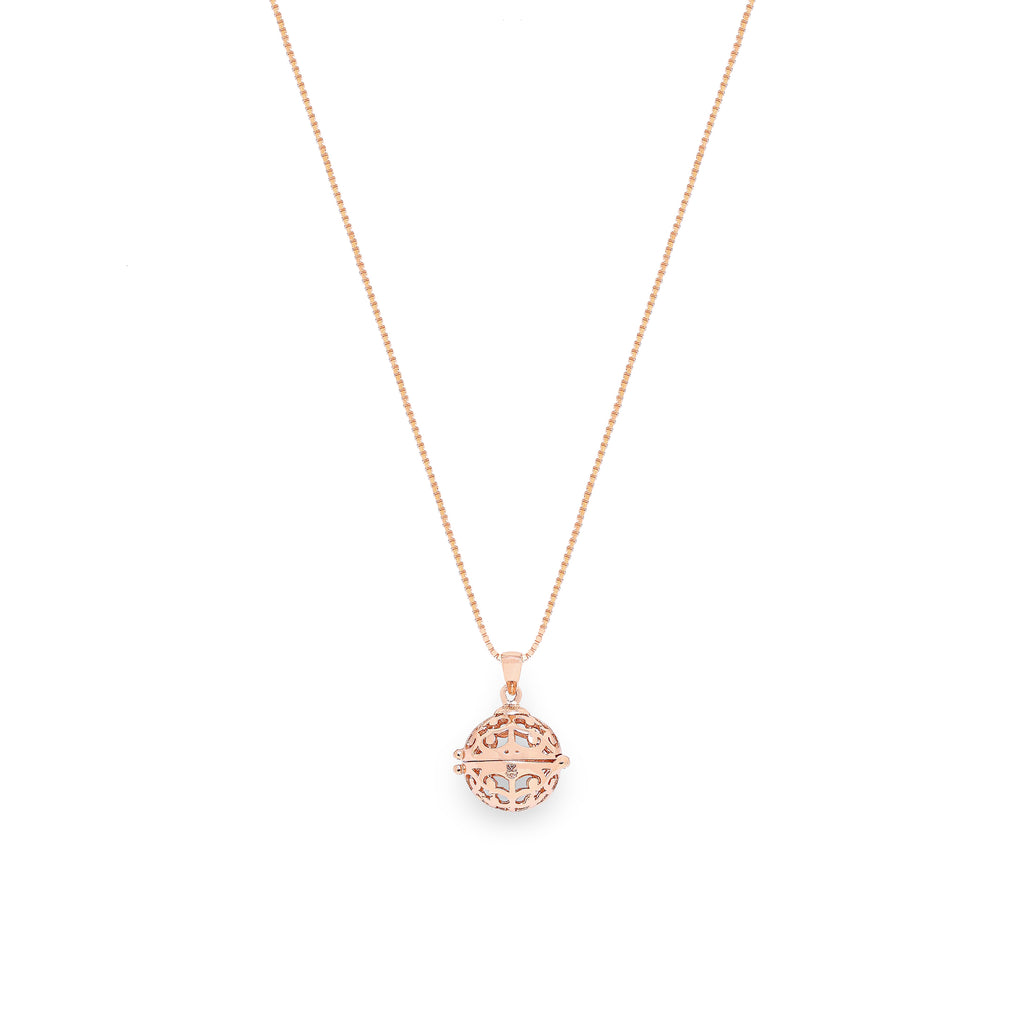 Aromatherapy Diffuser Locket Round Foliate Pendant - White Rhodium