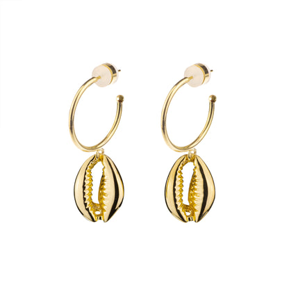 Cowrie Shell Hoop Earrings 18k Gold Over Sterling Silver