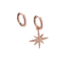 Asymmetrical North Star Huggie Hoop Earring with Zirconia Diamond, Rose Gold Vermeil