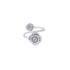 Anillo abierto con doble rosa, talla única, rodio blanco