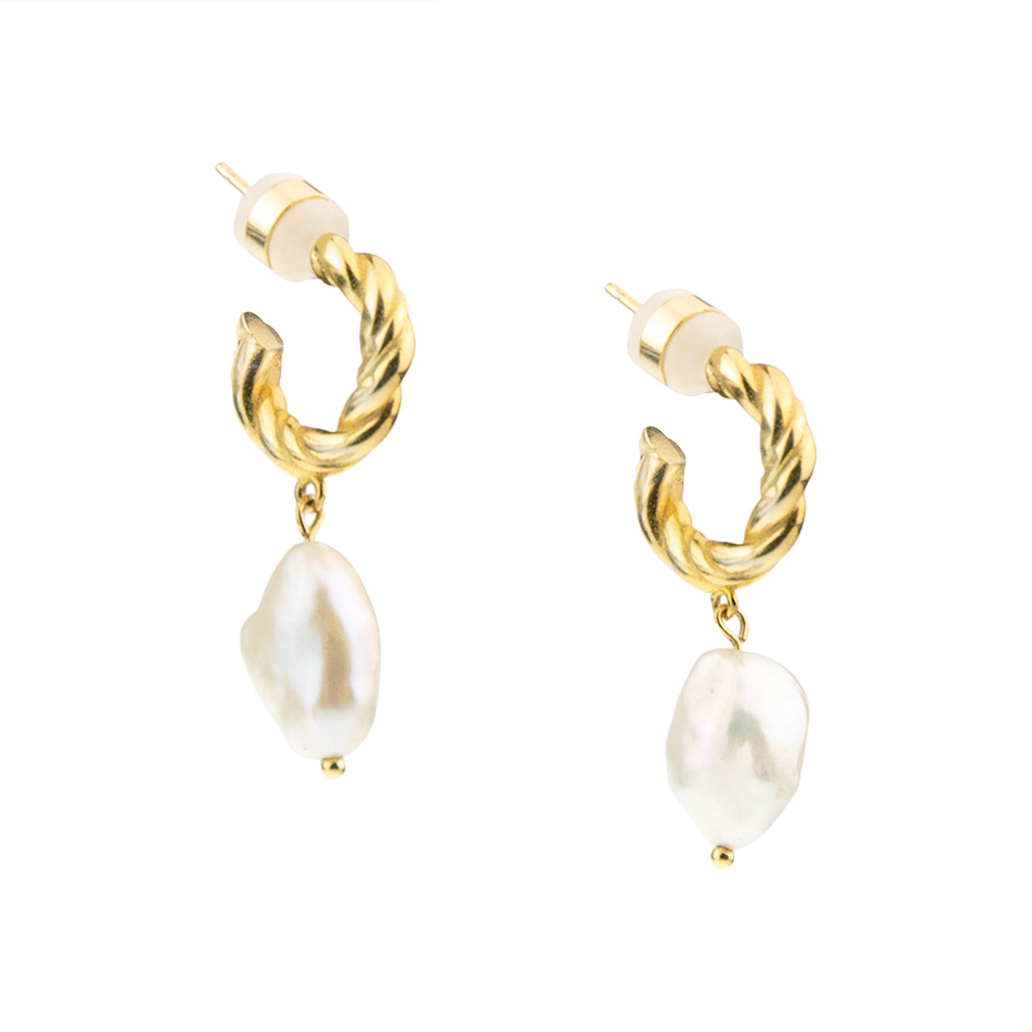 Baroque Freshwater Pearl Twisted Hoop Earring, Sterling Silver *Seen on Alessandra Ambrosio