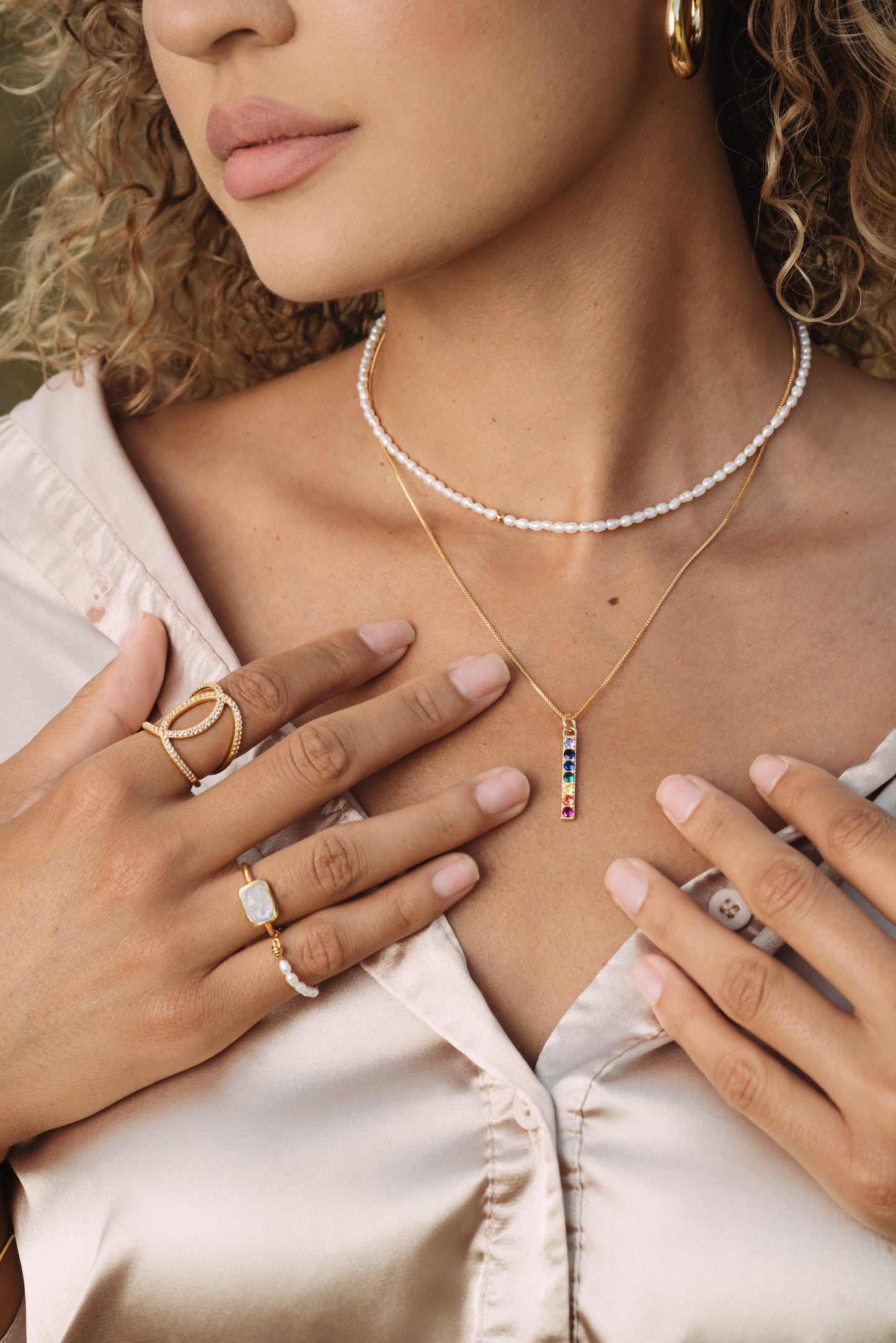 Pure Light Freshwater Baroque Pearl Chain Ring, 18k Gold Plated Sterling Silver
