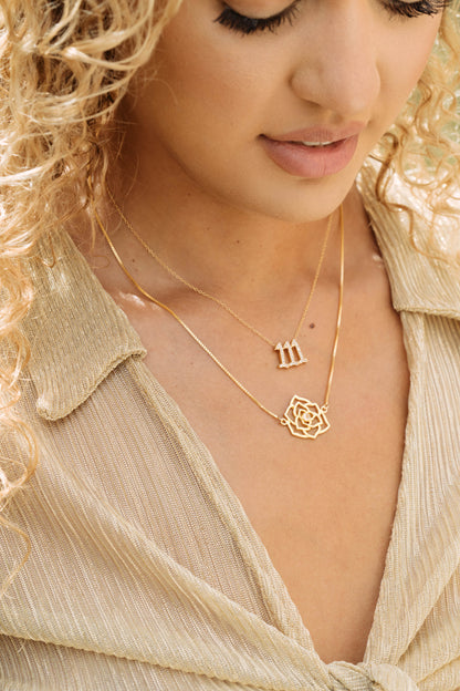 111 Angel Number Manifestation Stud Necklace, White Topaz, White Rhodium