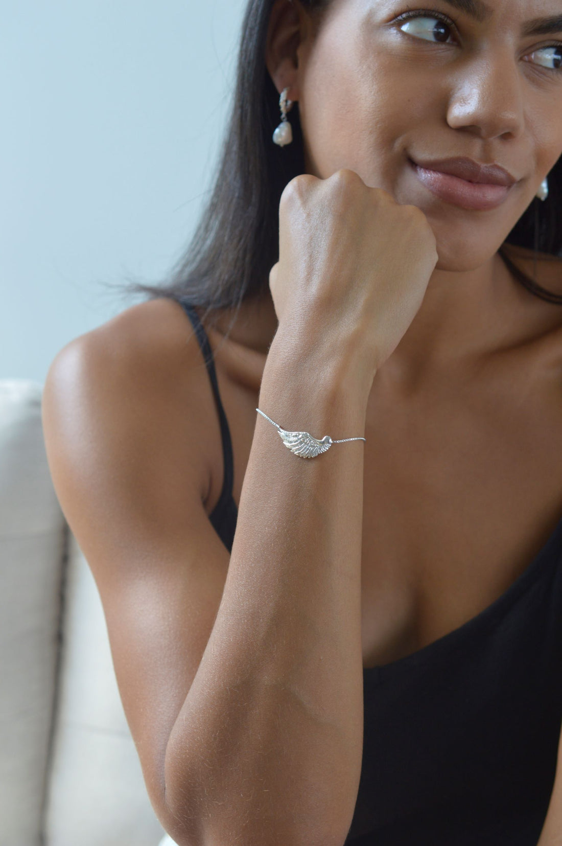 Angel Wing Bolo Friendship Bracelet, White Rhodium