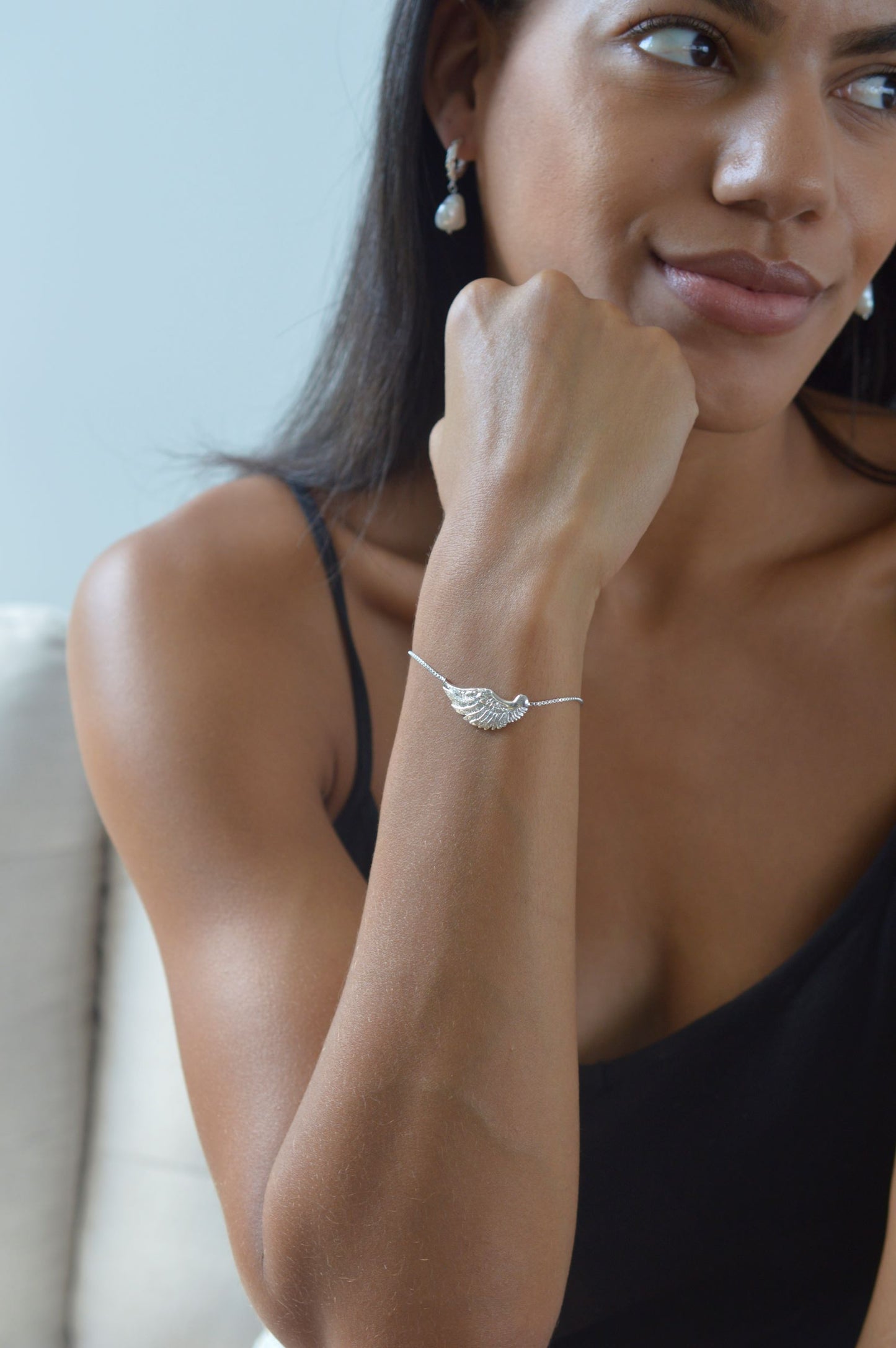 Angel Wing Bolo Friendship Bracelet, White Rhodium