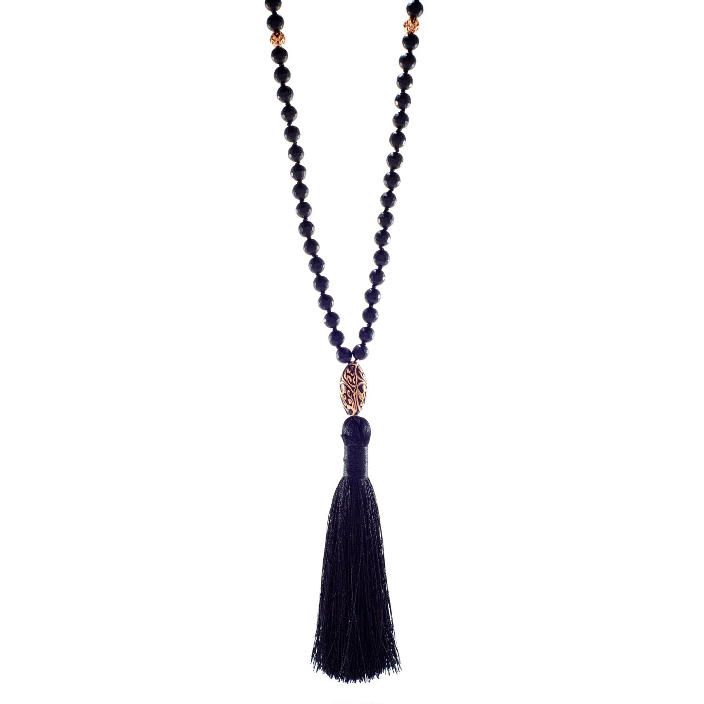 Energy Protection Black Onyx Repousse Mala, Rose Gold Plated