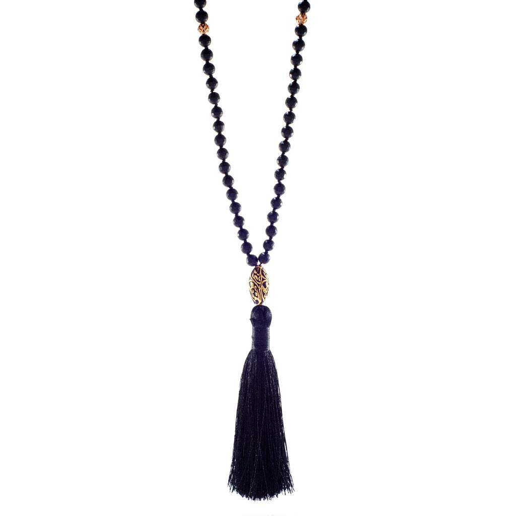 Energy Protection Black Onyx RepousseEnergy Protection Black Onyx Repoussé Mala – 18K Gold Plated Spiritual Jewelry Mala - 18k Gold Plated