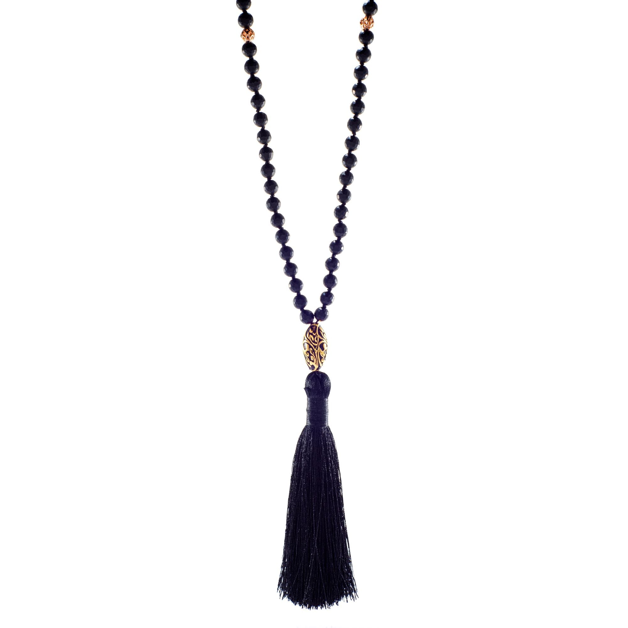 Energy Protection Black Onyx RepousseEnergy Protection Black Onyx Repoussé Mala – 18K Gold Plated Spiritual Jewelry Mala - 18k Gold Plated