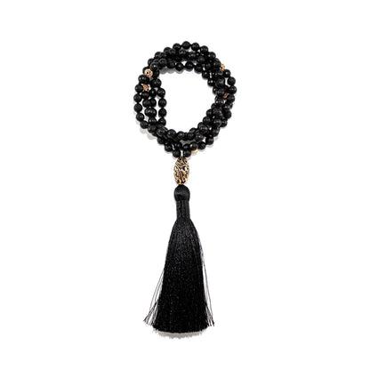 Energy Protection Black Onyx Repousse Mala, Rose Gold Plated
