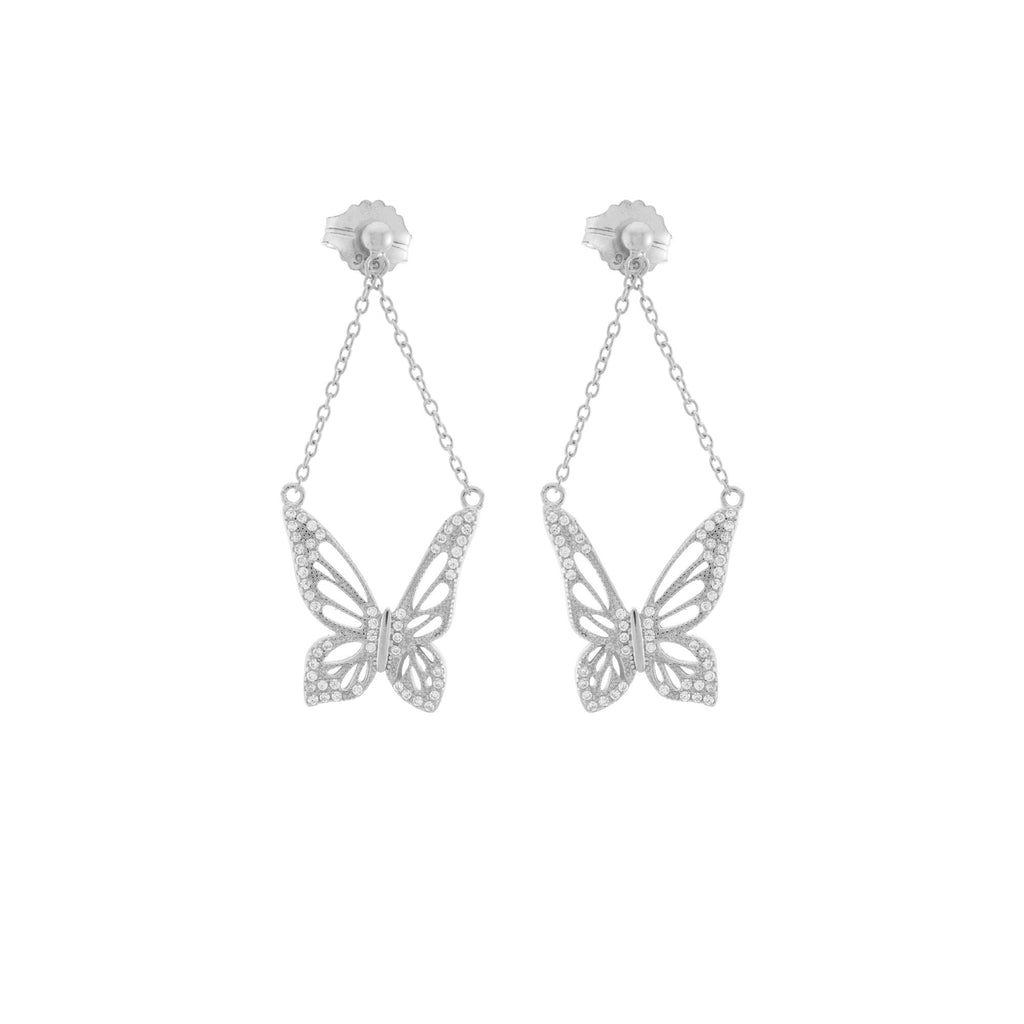 Graceful Spirit Butterfly Earrings – White Rhodium with CZ Diamond Pavé Spiritual Jewelry