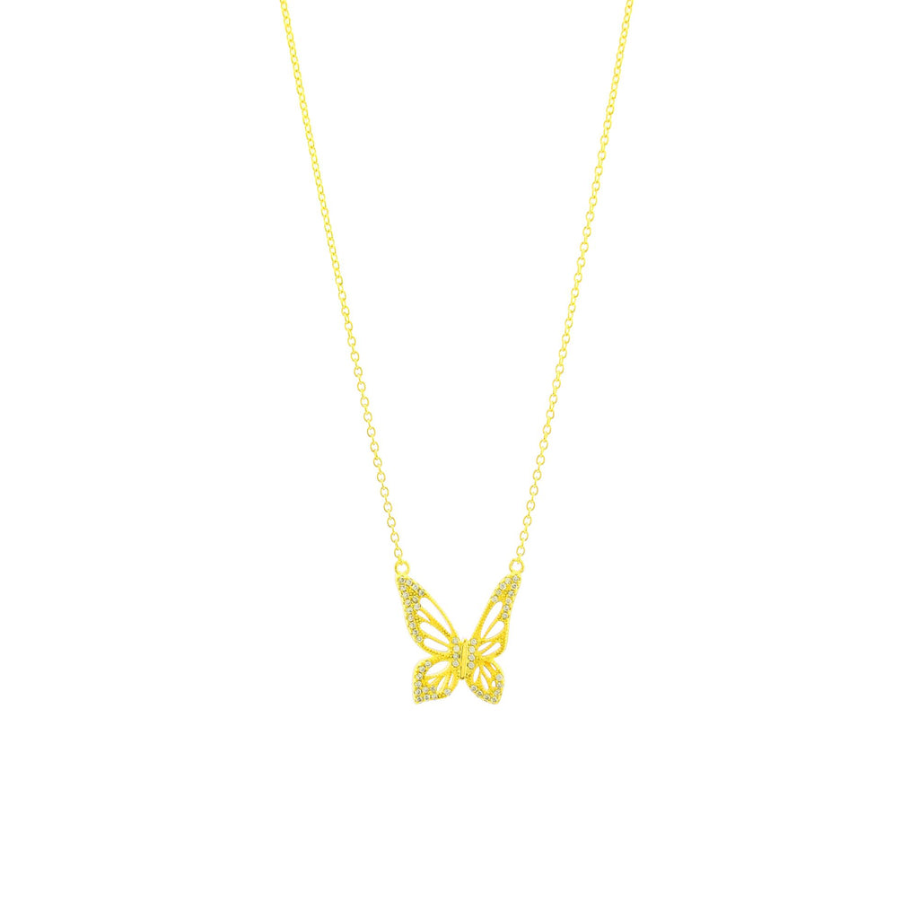 Graceful Spirit Butterfly Necklace – White Rhodium with Pavé CZ Diamonds Spiritual Jewelry