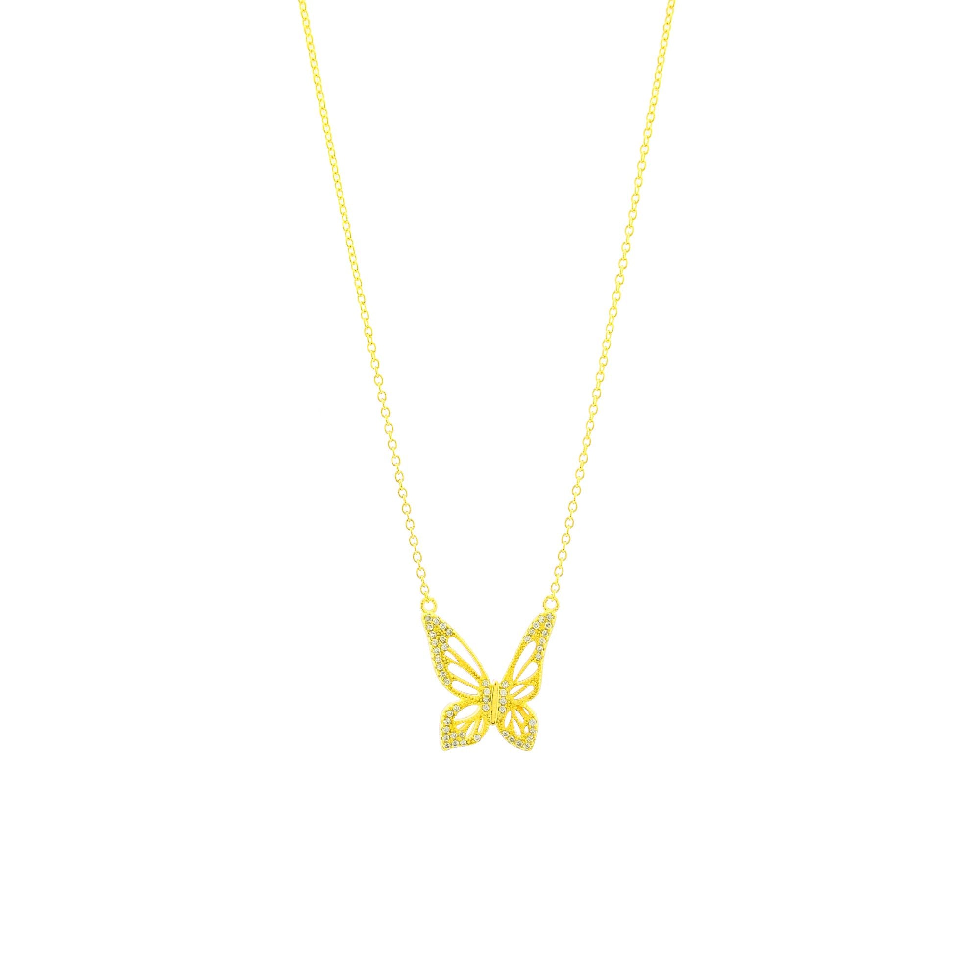Graceful Spirit Butterfly Necklace – White Rhodium with Pavé CZ Diamonds Spiritual Jewelry