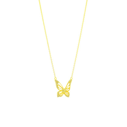 Graceful Spirit Butterfly Necklace, White Rhodium with Pave CZ Diamond