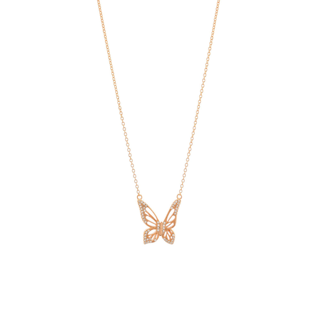 Graceful Spirit Butterfly Necklace – White Rhodium with Pavé CZ Diamonds Spiritual Jewelry