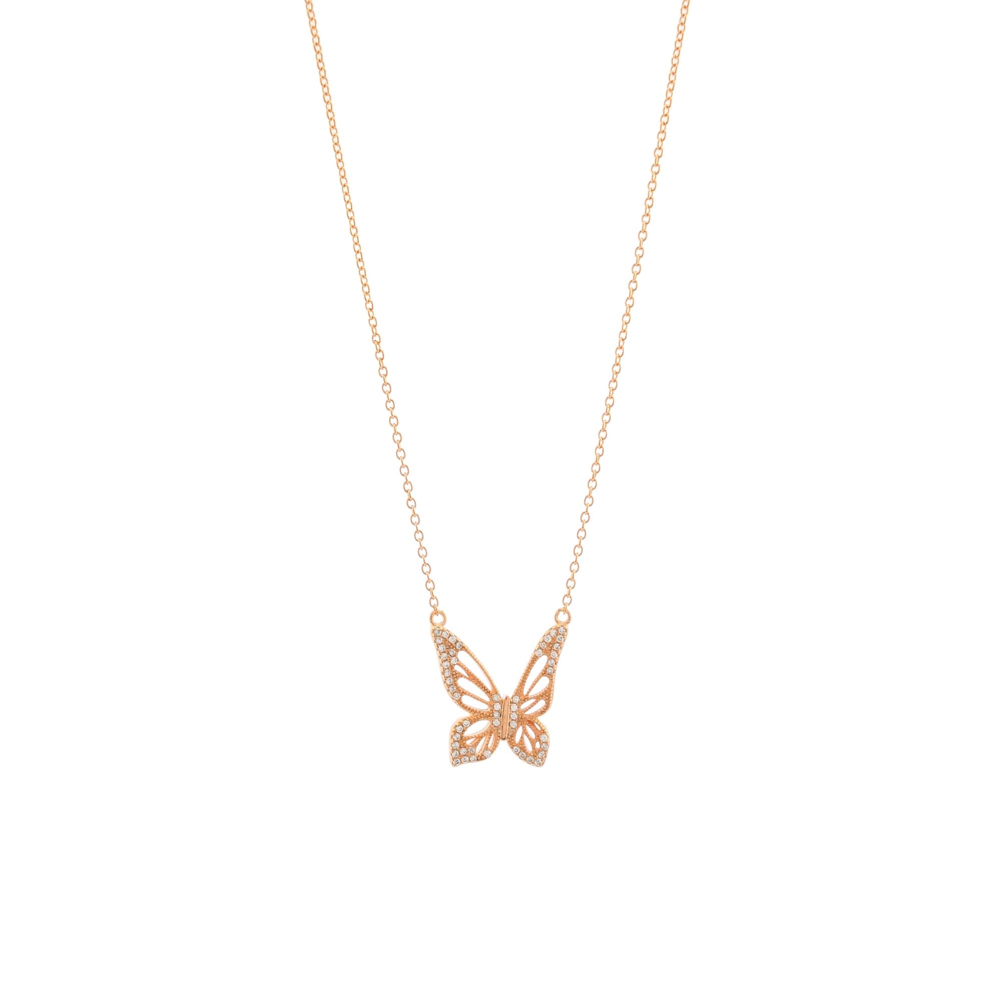 Graceful Spirit Butterfly Necklace – White Rhodium with Pavé CZ Diamonds Spiritual Jewelry