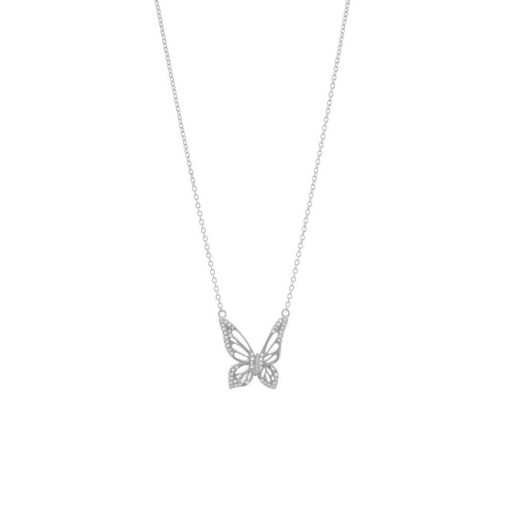 Graceful Spirit Butterfly Necklace – White Rhodium with Pavé CZ Diamonds Spiritual Jewelry