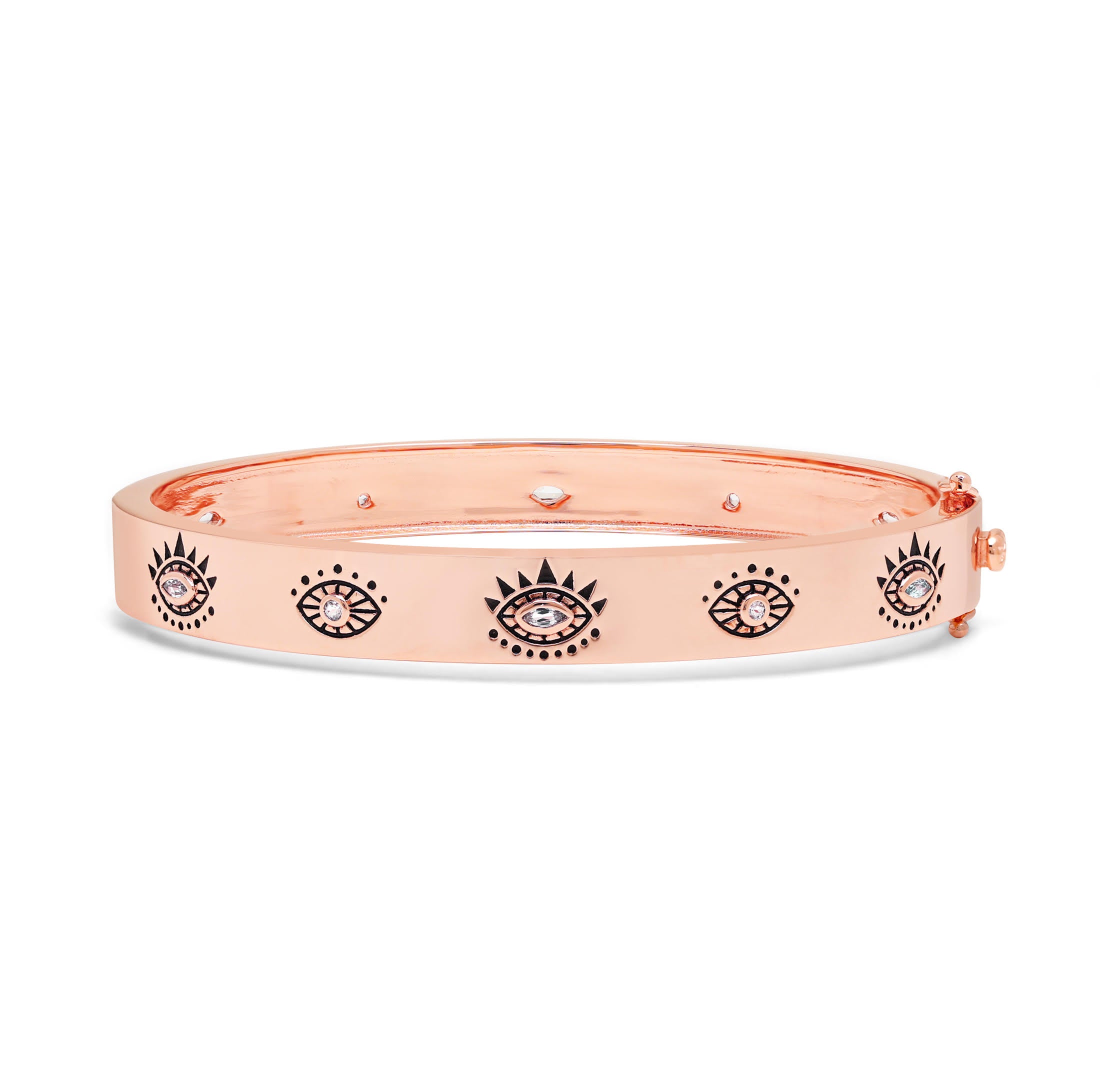 Evil Eye Protection Bangle – White & Blue Topaz – 18K Gold Plated Sterling Silver