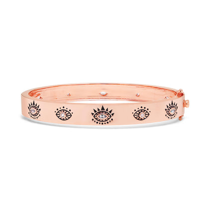Evil Eye Protection Bangle, 18k Gold Plated Sterling Silver, White & Blue Topaz
