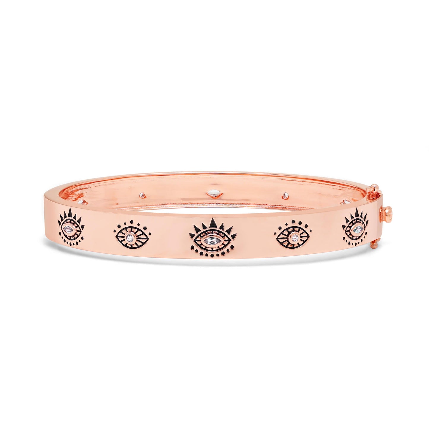 Evil Eye Protection Bangle, Rose Gold Plated Sterling Silver, White & Blue Topaz