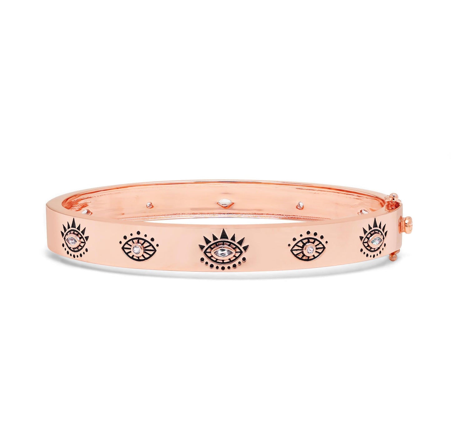Evil Eye Protection Bangle, White Rhodium over Sterling Silver, White & Blue Topaz