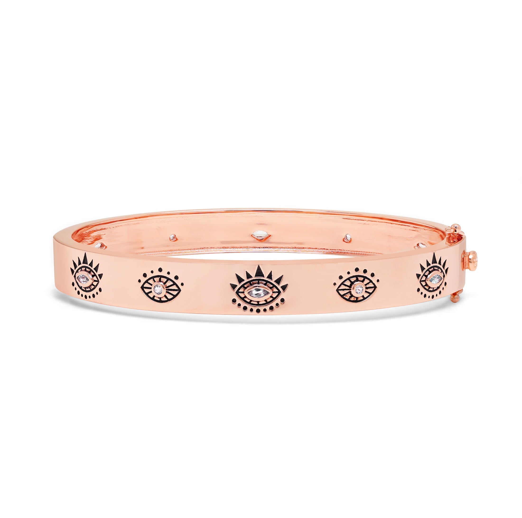 Evil Eye Protection Bangle – White & Blue Topaz – White Rhodium Over Sterling Silver