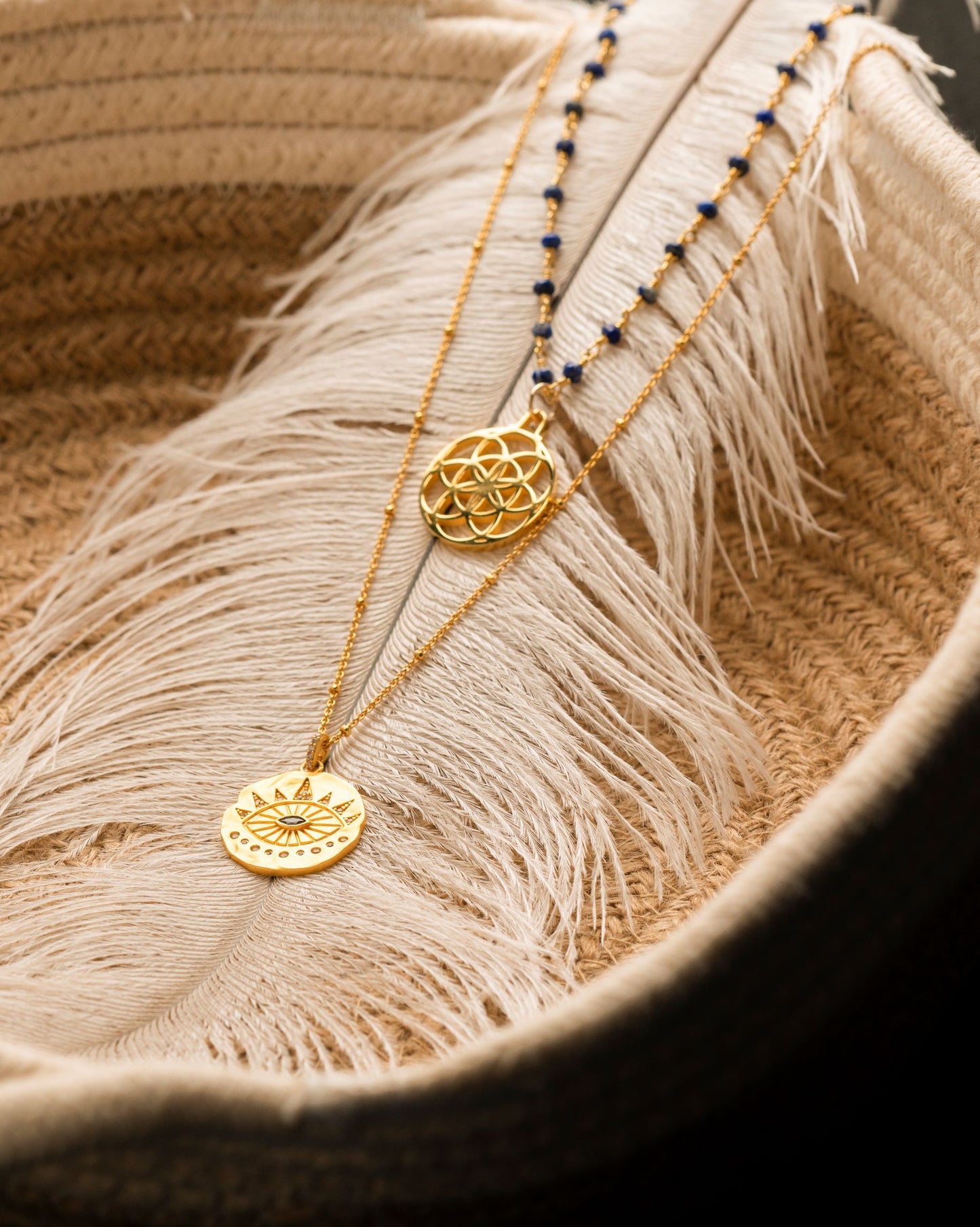 Evil Eye Protection Necklace, White Rhodium Sterling Silver with Sapphire and White Topaz, Matte Finish *Seen on Camilla Belle