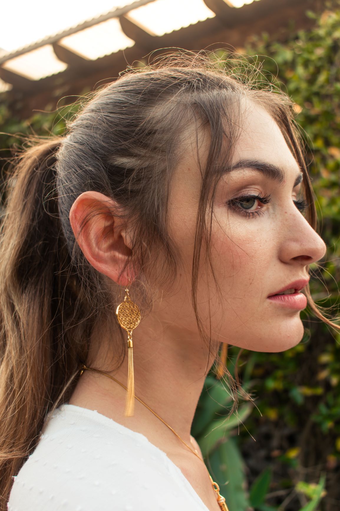 Flower of Life Protection Tassel Earrings, 18K Gold over Sterling Silver