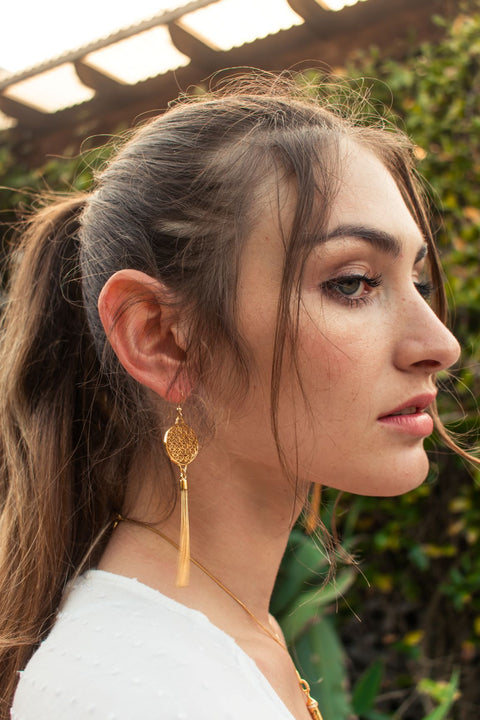 Flower of Life Tassel Earrings, 18K Gold over Sterling Silver