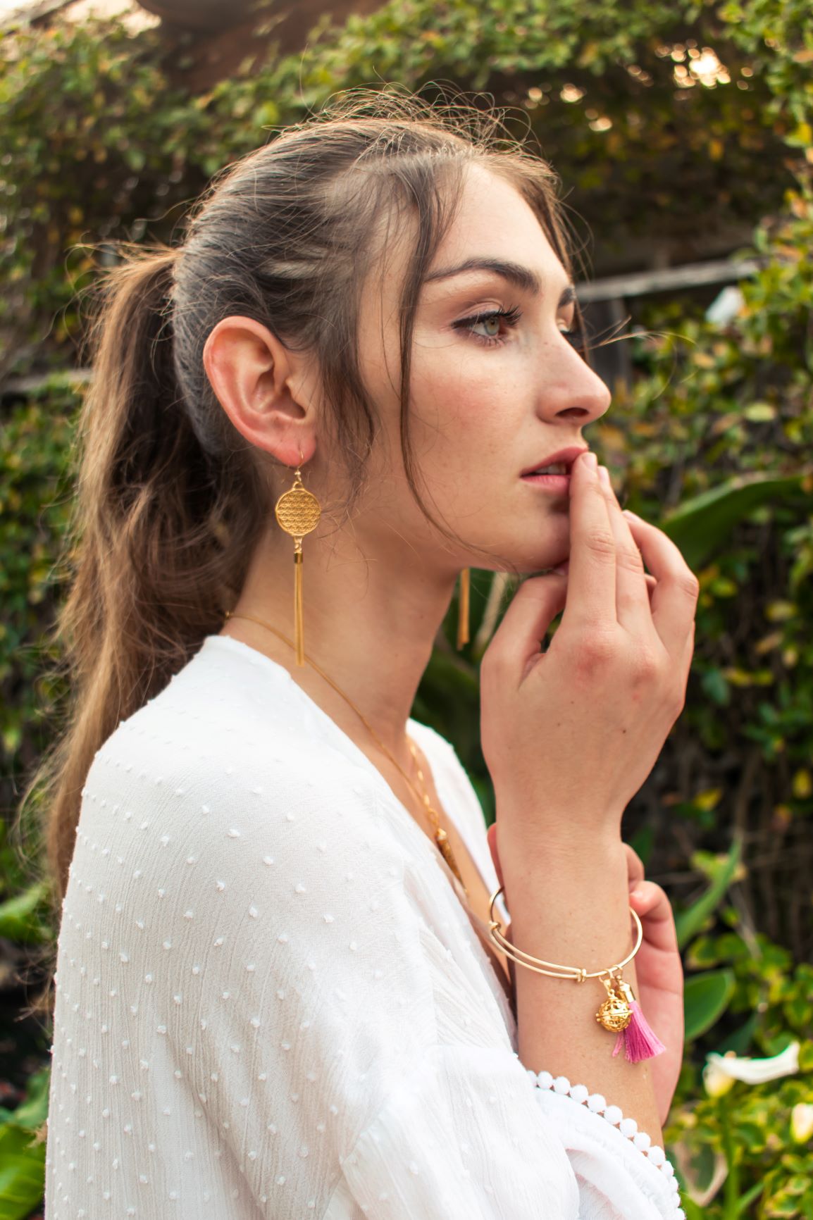 Flower of Life Protection Tassel Earrings, 18K Gold over Sterling Silver
