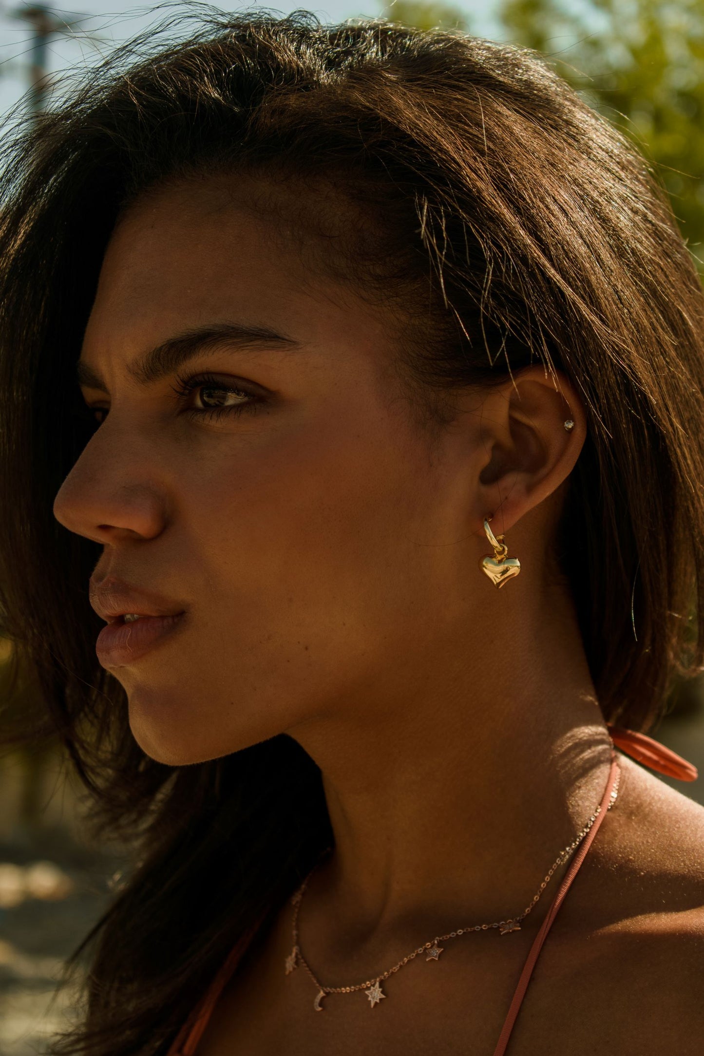 Puffy Heart Dangle Hoop Earrings
