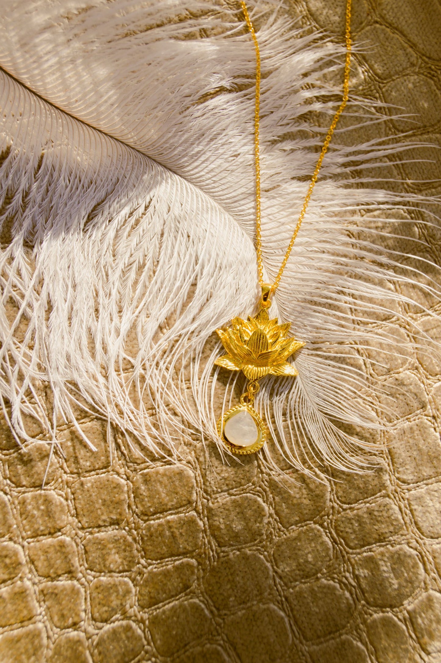 Goddess Lotus Necklace, Moonstone, 18K Gold