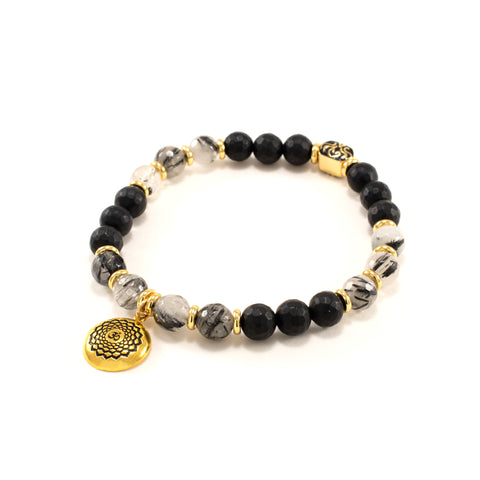 Spiritual Growth Male Balance Gift Set with Crown Chakra Bracelet, Rutiliated Quartz and Onyx