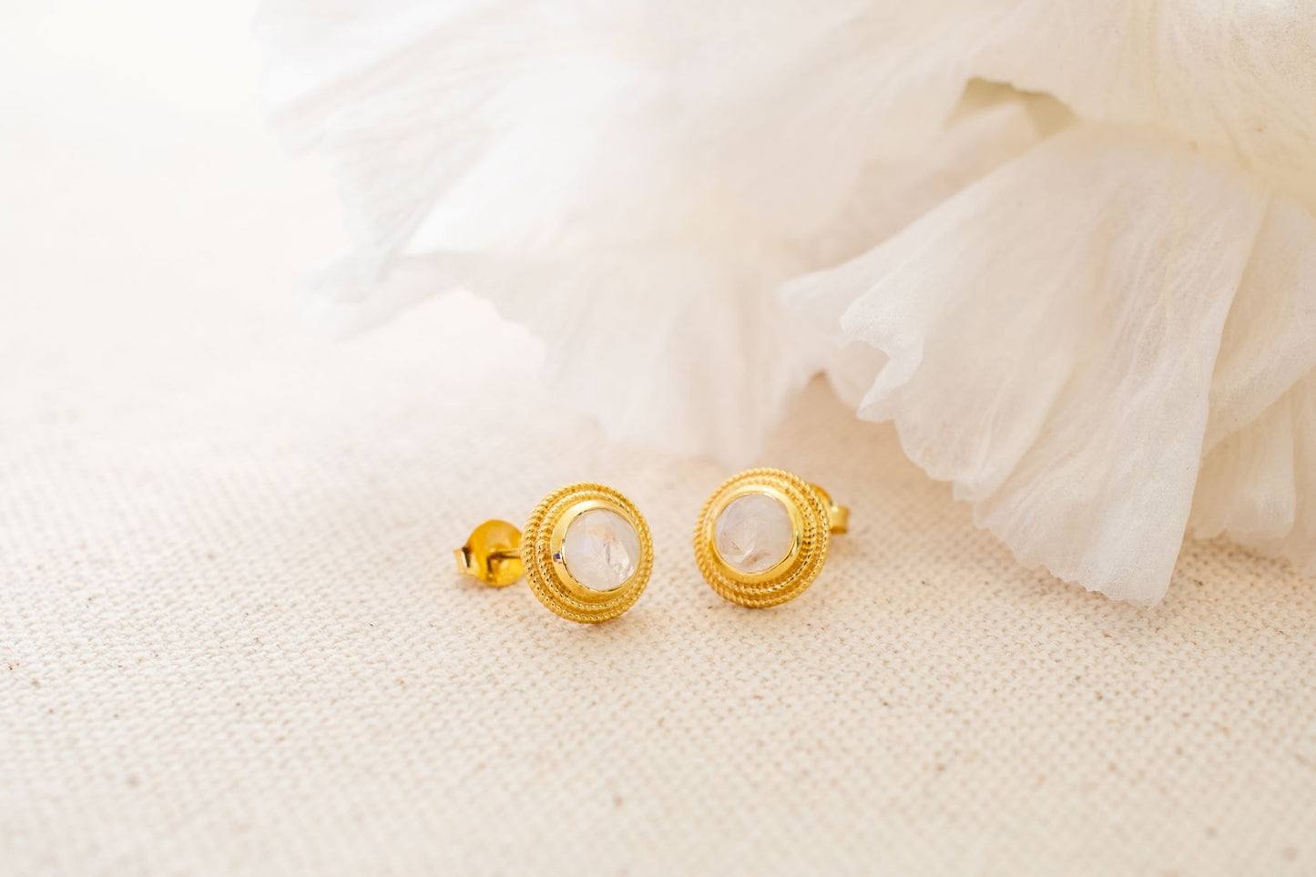 Moonstone Goddess Glow Stud Earrings, 18k Gold over Sterling Silver